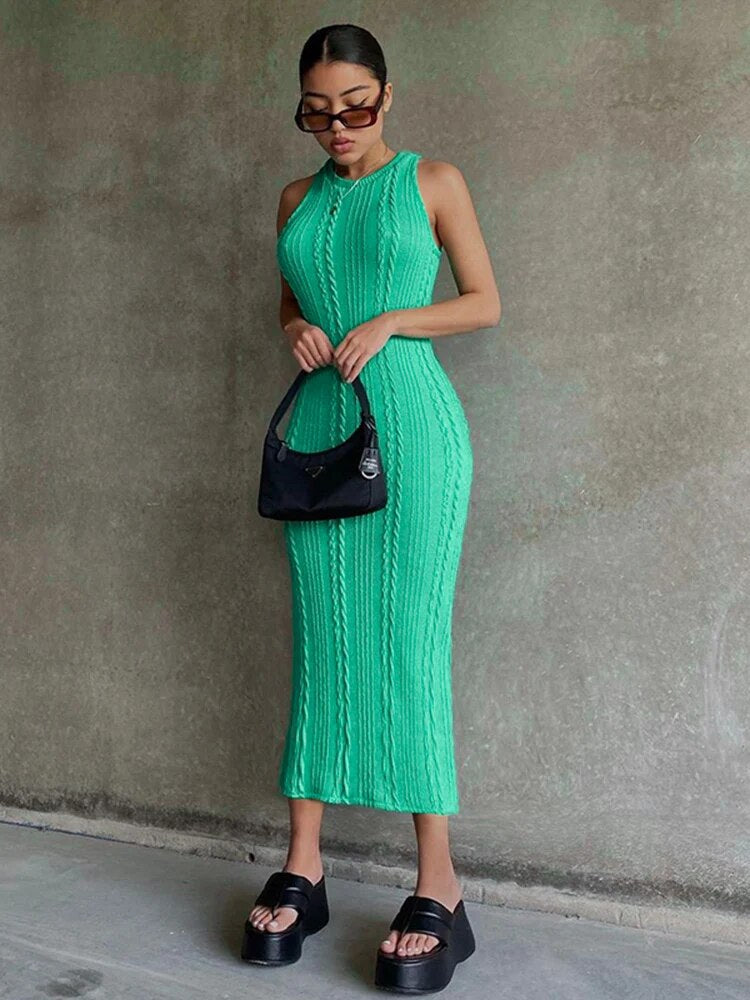 Eva | Gehaakte bodycon jurk voor vrouwen in de kleur Groen voor dames in Party stijl ideaal voor de lente.