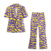 Eva | Set met pofmouwen en luxe kraag in de kleur Paars/Geel voor dames in stijl ideaal voor de zomer.