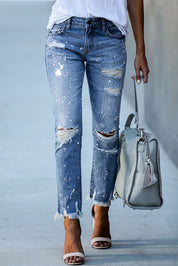 Fay | Casual broek moet scheuren voor vrouwen in de kleur Lichtblauw voor dames in stijl ideaal voor de lente.