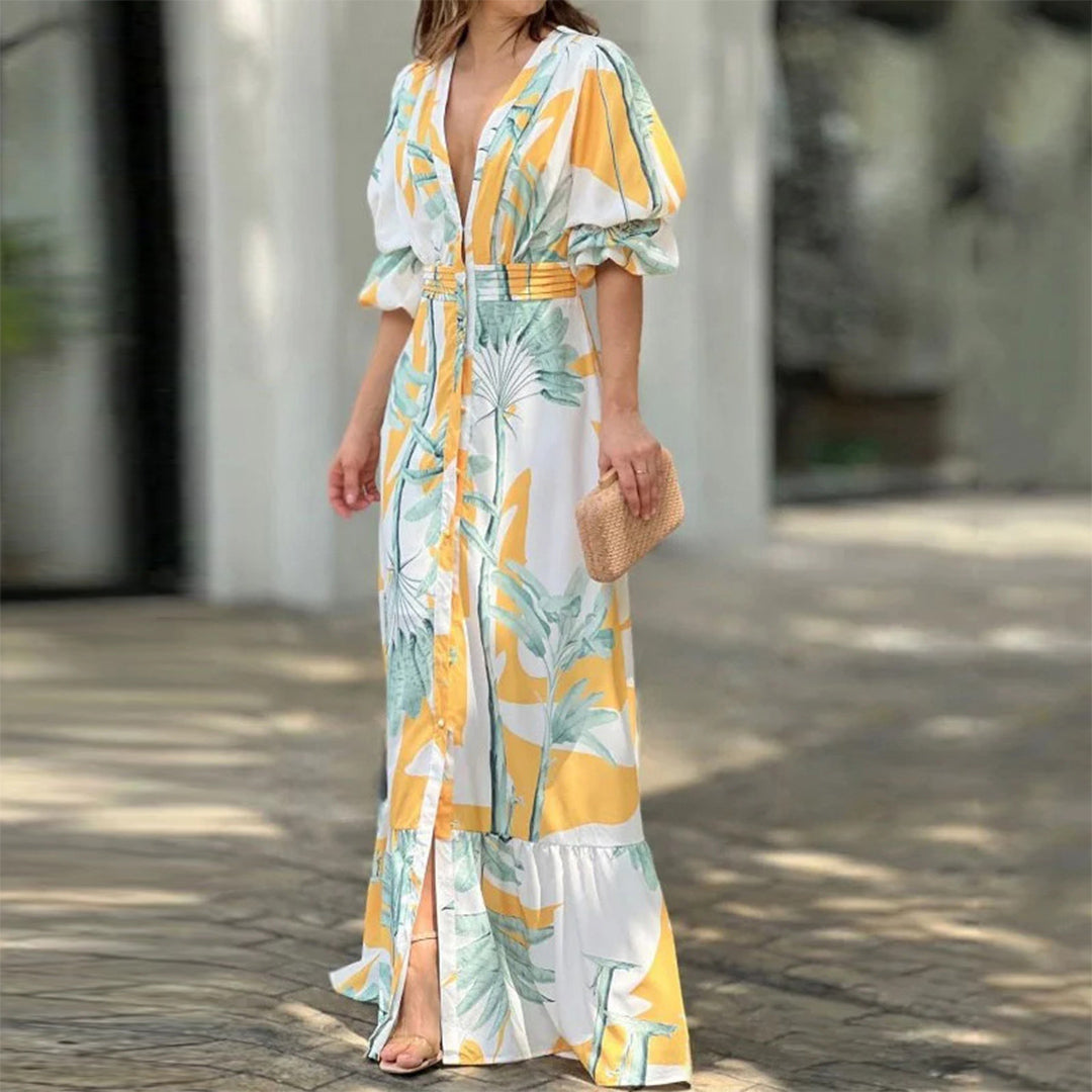 Femke | Elegante maxi jurk in de kleur Geel voor dames in stijl ideaal voor de zomer.