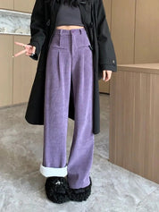 Fenna | Corduroy broek met stoffen binnenkant voor dames in de kleur Paars voor dames in Streetwear stijl ideaal voor de winter
