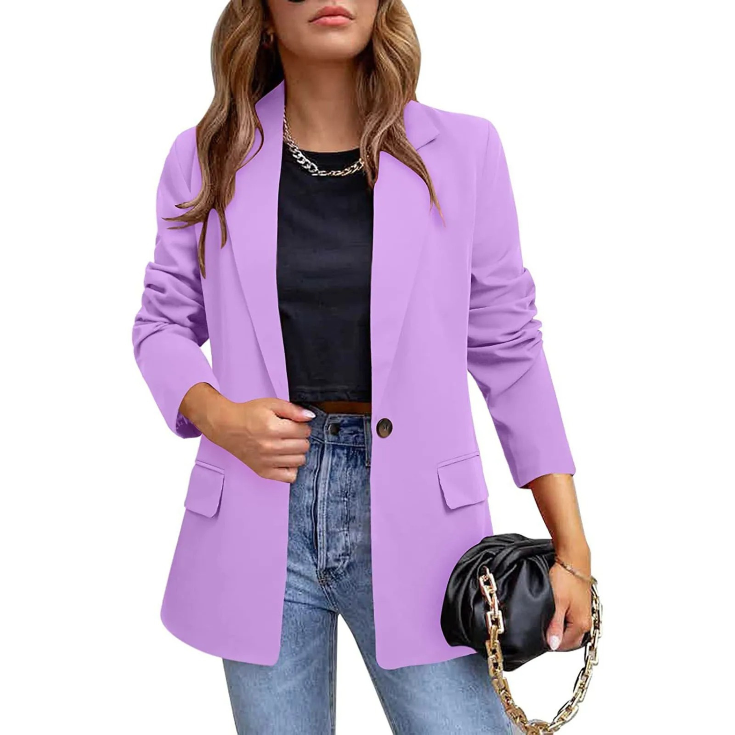 Fenna | Koreaanse dames blazer in de kleur Paars voor dames in Formal stijl ideaal voor de herfst.
