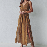 Fleurige maxi jurk voor dames in de kleur Khaki voor dames in stijl ideaal voor de zomer.