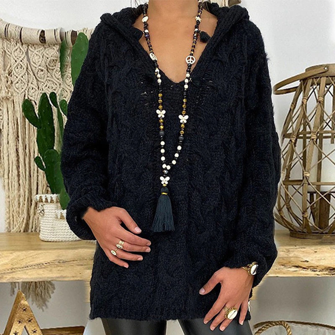 Gebreide trui met v-hals in de kleur Zwart voor dames in stijl geschikt voor alle seizoenen.