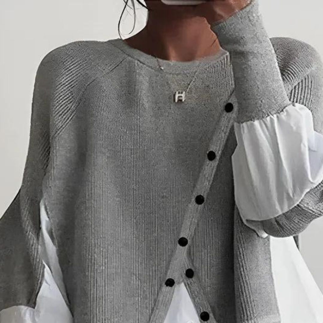 Gelaagde Trui in de kleur Grijs/Wit voor dames in stijl ideaal voor de herfst.