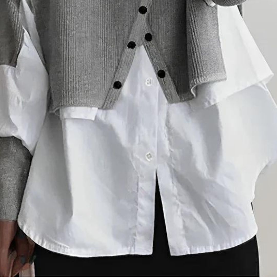 Gelaagde Trui in de kleur Grijs/Wit voor dames in stijl ideaal voor de herfst.