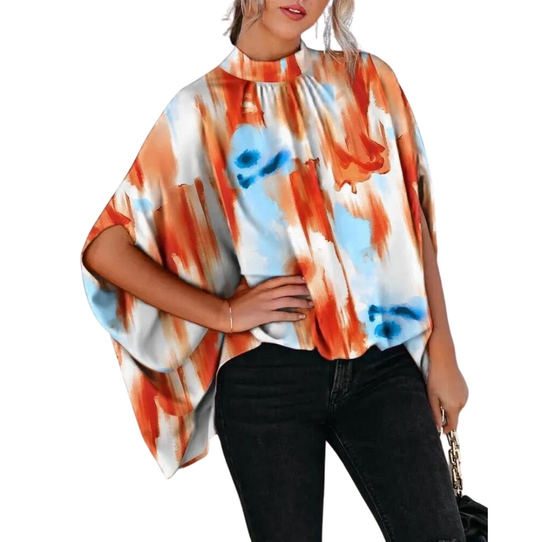 Genoveva | Blouse met abstracte prints in de kleur Oranje voor in stijl ideaal voor de lente.