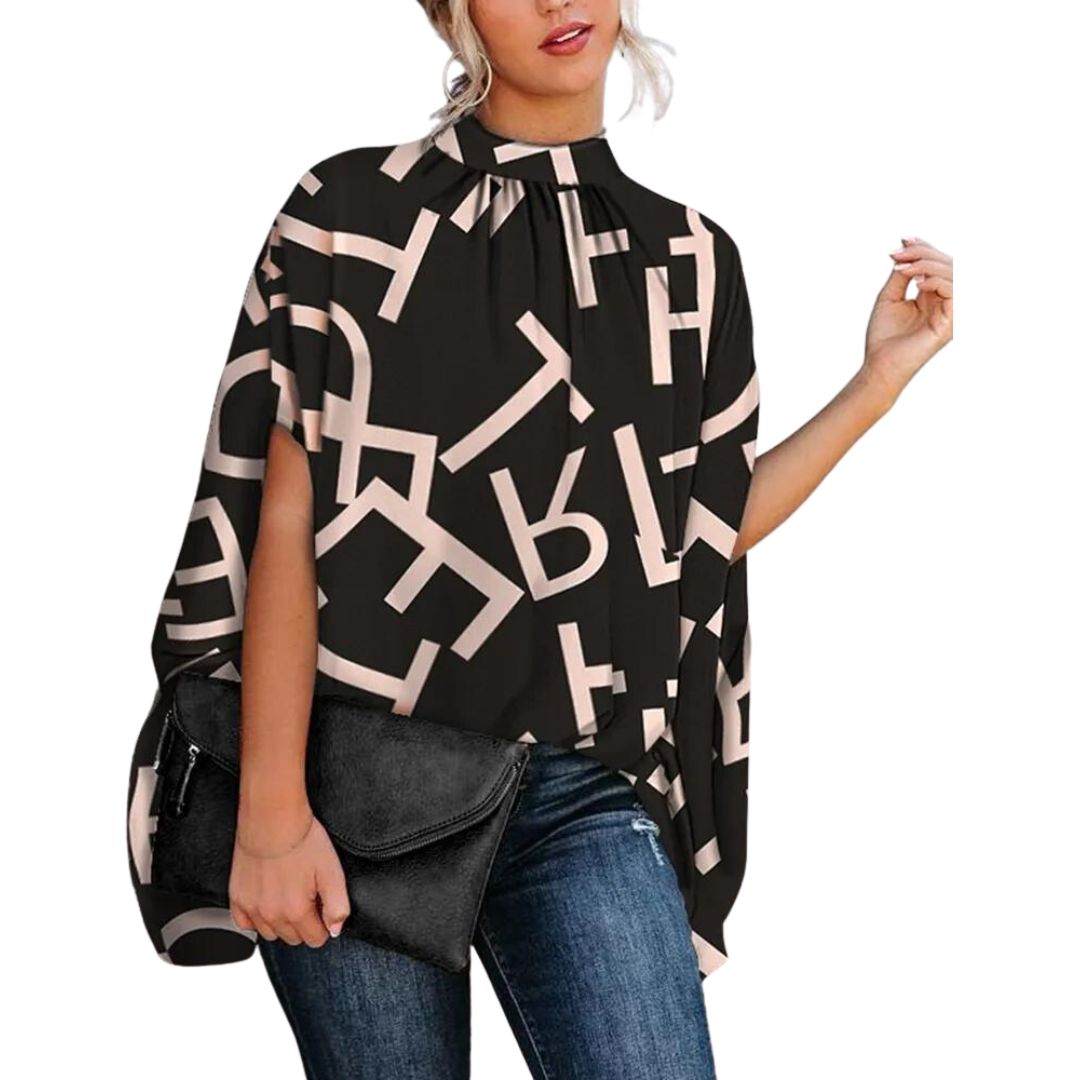 Genoveva | Blouse met abstracte prints in de kleur Zwart voor in stijl ideaal voor de lente.