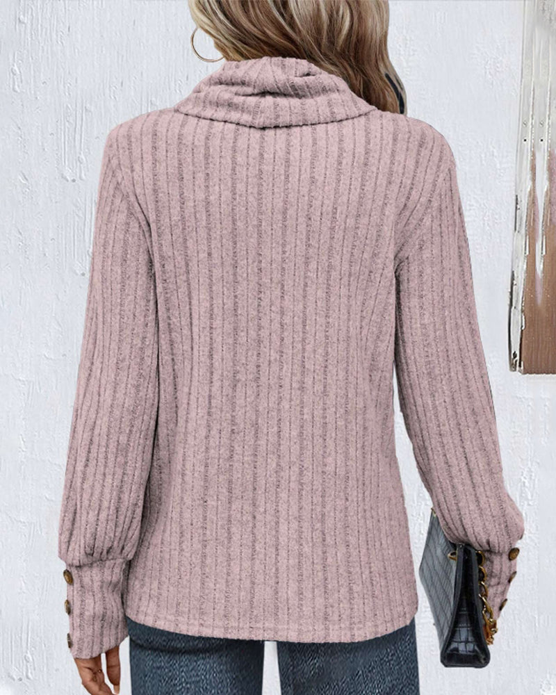 Geribbelde top met een stapelkraag in de kleur Paars voor dames in stijl ideaal voor de herfst.