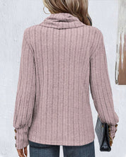 Geribbelde top met een stapelkraag in de kleur Paars voor dames in stijl ideaal voor de herfst.