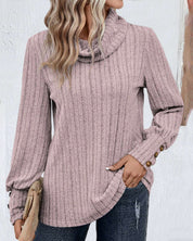 Geribbelde top met een stapelkraag in de kleur Paars voor dames in stijl ideaal voor de herfst.