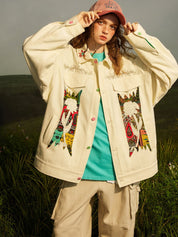 Gertrude | Gebloemd street-style damesjack in de kleur Beige voor dames in Streetwear stijl ideaal voor de herfst.