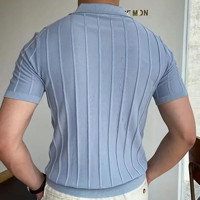 Gestreepte Polo in de kleur Lichtblauw voor heren in Casual stijl geschikt voor alle seizoenen.