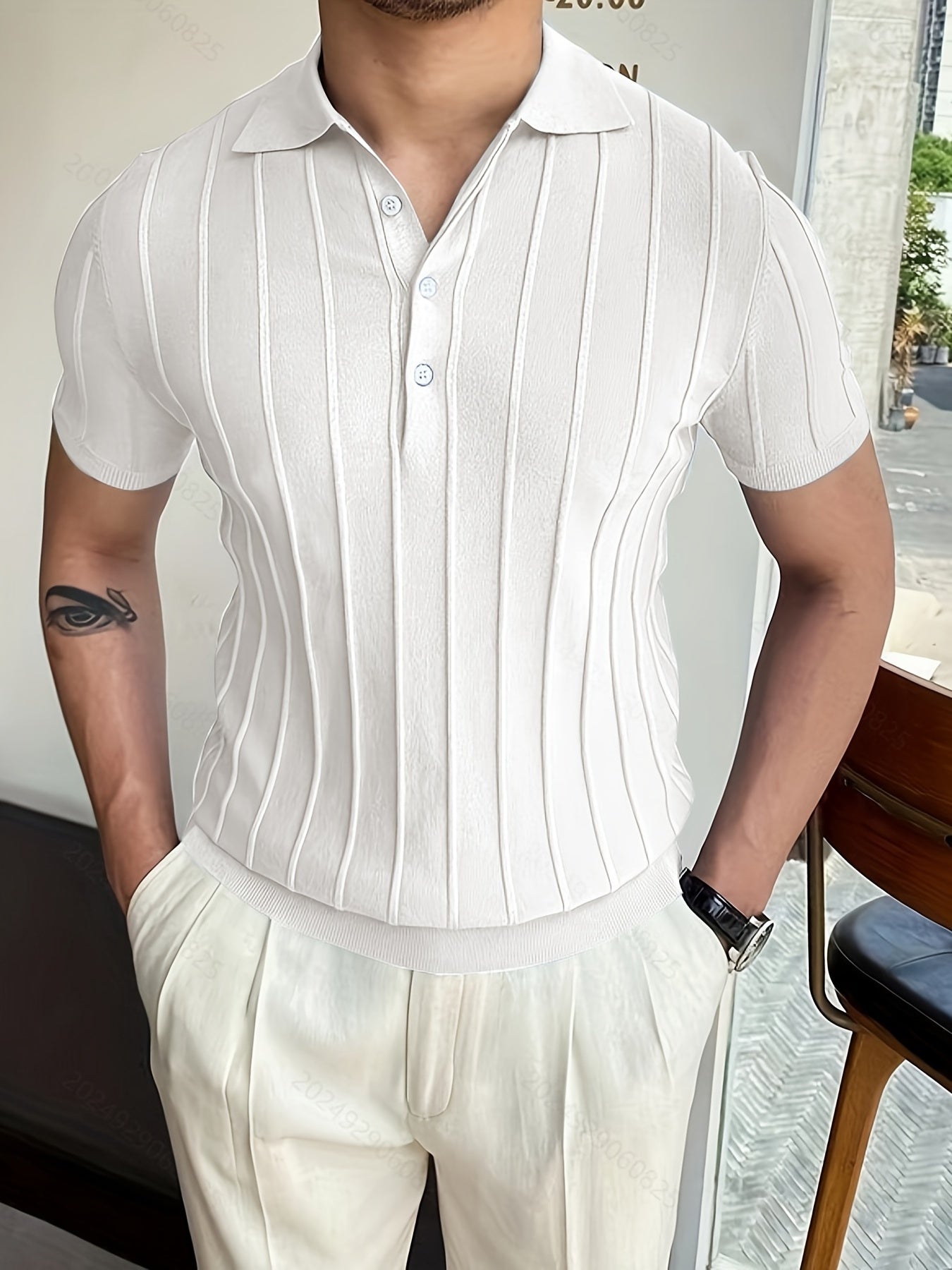 Gestreepte Polo in de kleur Lichtblauw voor heren in Casual stijl geschikt voor alle seizoenen.