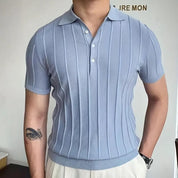 Gestreepte Polo in de kleur Lichtblauw voor heren in Casual stijl geschikt voor alle seizoenen.