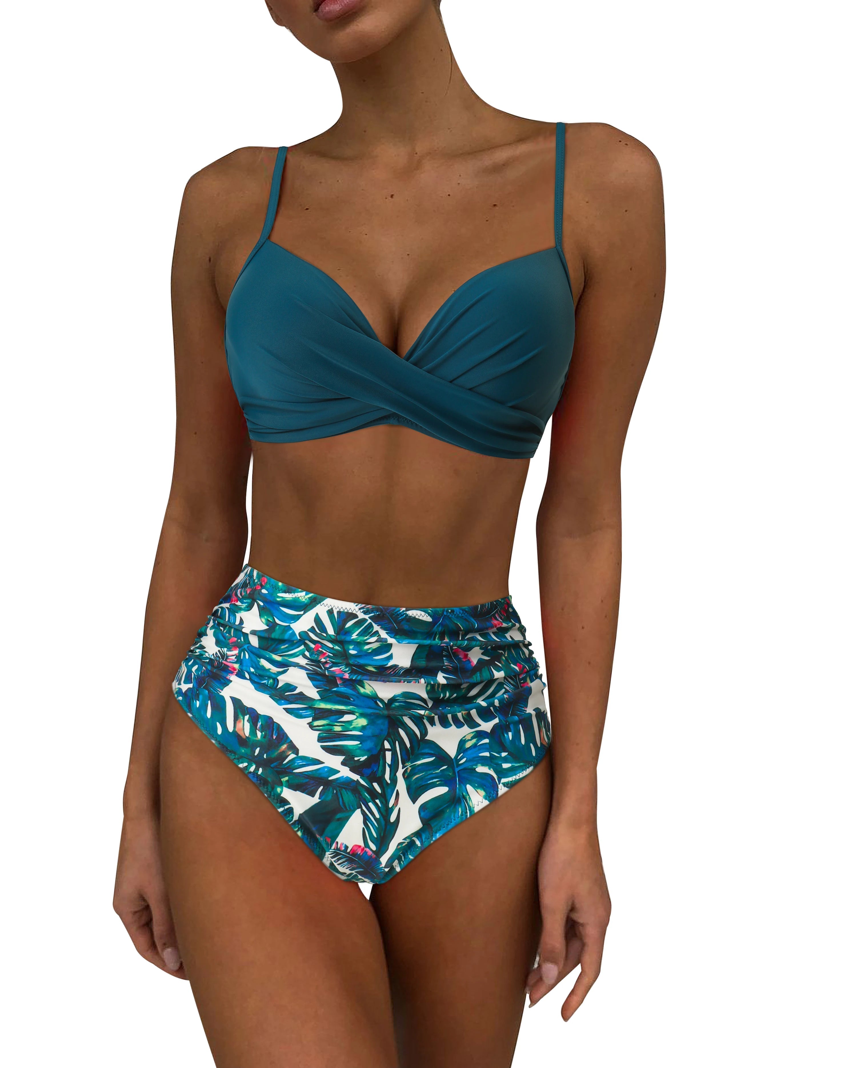 Hannie | Gewatteerde & stijlvolle bikini in de kleur Blauw/Wit voor dames in Beach stijl ideaal voor de zomer.