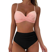 Hannie | Gewatteerde & stijlvolle bikini in de kleur Roze/Beige voor dames in Beach stijl ideaal voor de zomer.