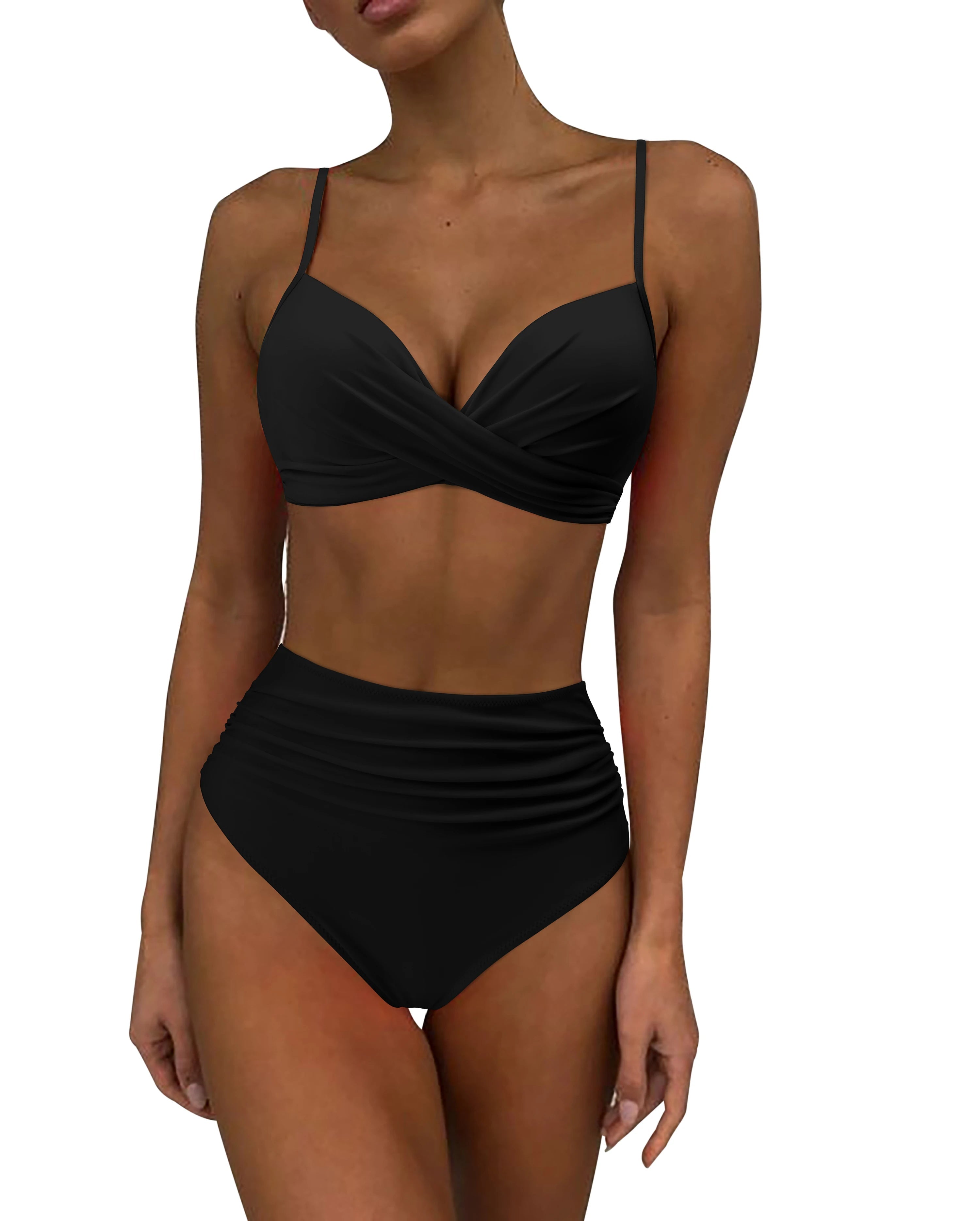 Hannie | Gewatteerde & stijlvolle bikini in de kleur Zwart voor dames in Beach stijl ideaal voor de zomer.