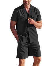 Herenoverhemd en korte broek in de kleur Donkerblauw voor heren in stijl ideaal voor de lente.