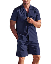 Herenoverhemd en korte broek in de kleur Donkerblauw voor heren in stijl ideaal voor de lente.