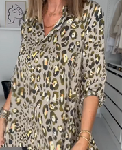 Herfstblouse met vlekkenpatroon in de kleur Grijs/Groen voor dames in stijl ideaal voor de herfst.