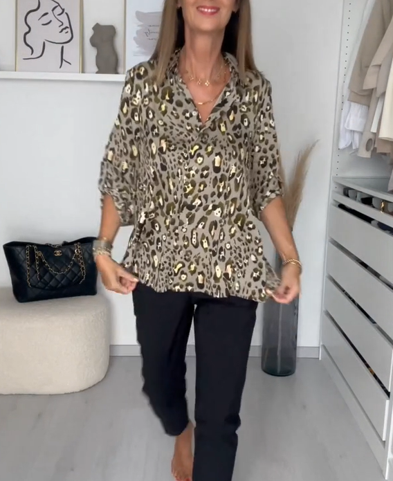 Herfstblouse met vlekkenpatroon in de kleur Grijs/Groen voor dames in stijl ideaal voor de herfst.