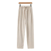 Hessel | Linnen slim fit pantalon in de kleur Beige voor heren in Beach stijl geschikt voor alle seizoenen.