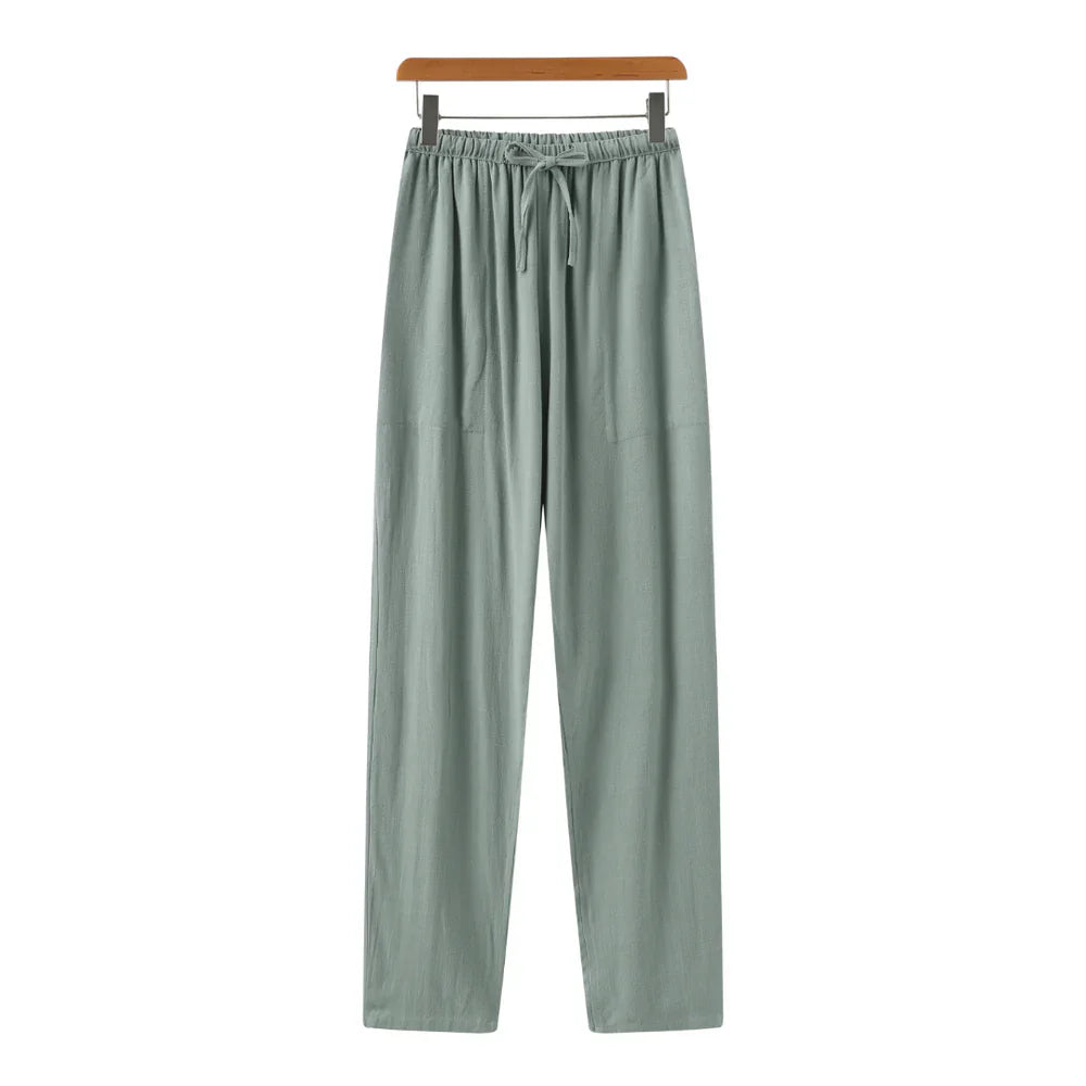Hessel | Linnen slim fit pantalon in de kleur Groen voor heren in Beach stijl geschikt voor alle seizoenen.