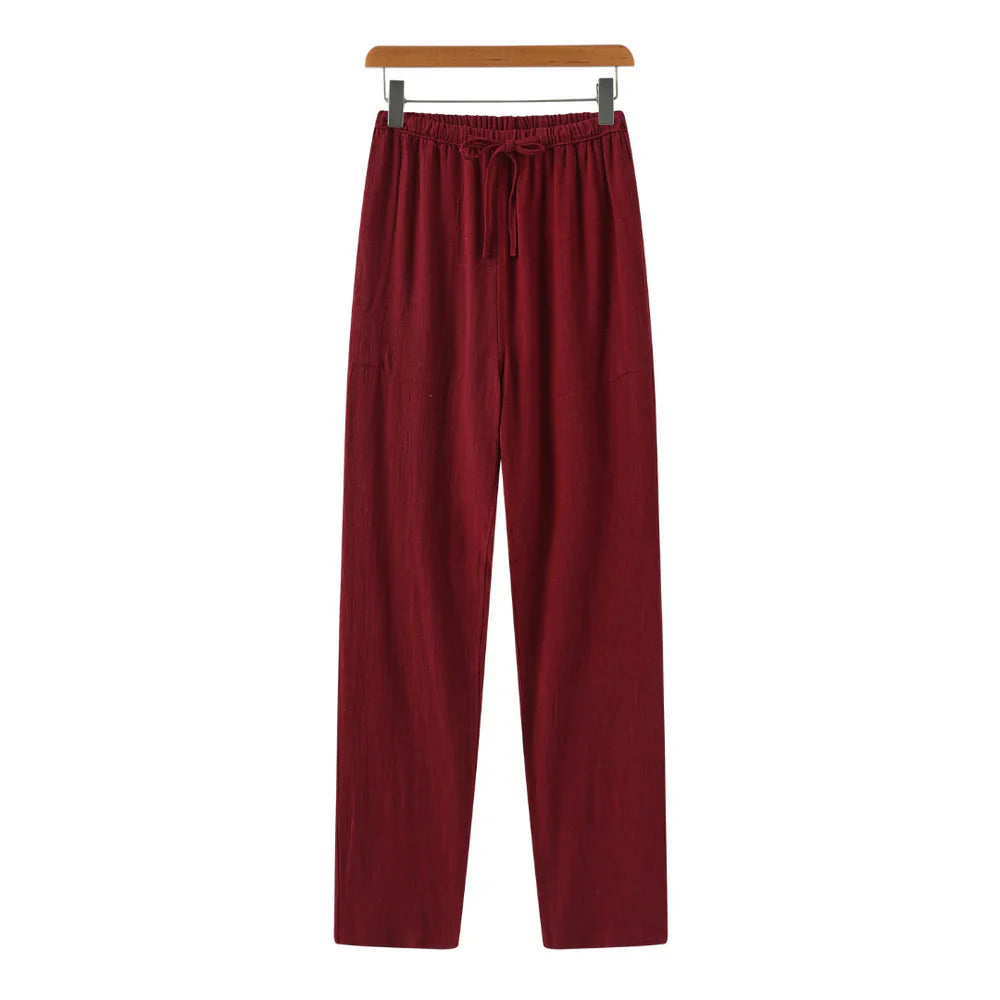 Hessel | Linnen slim fit pantalon in de kleur Rood voor heren in Beach stijl geschikt voor alle seizoenen.