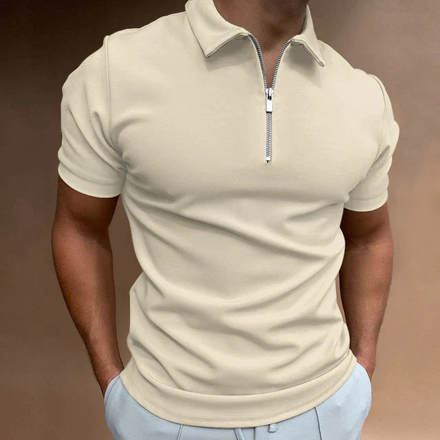 Hugo's Polo | Casual herenpolo met rits in de kleur Khaki voor heren in stijl ideaal voor de lente.