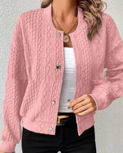 Ilse Jacq | Effen gebreidde cardigan met knopen in de kleur Roze voor dames in stijl ideaal voor de herfst.