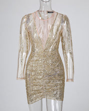 Isabel | Bodycon jurk met glitters voor vrouwen in de kleur Goud voor dames in Party stijl ideaal voor de lente.