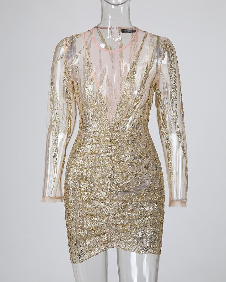 Isabel | Bodycon jurk met glitters voor vrouwen in de kleur Goud voor dames in Party stijl ideaal voor de lente.
