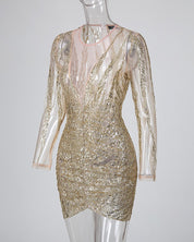 Isabel | Bodycon jurk met glitters voor vrouwen in de kleur Goud voor dames in Party stijl ideaal voor de lente.