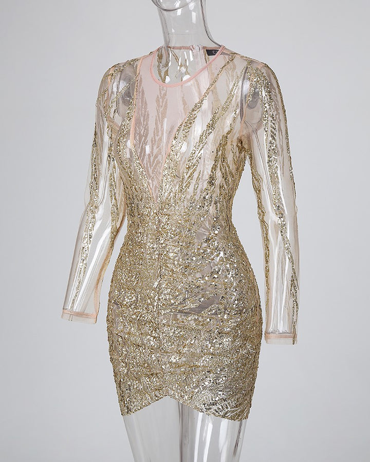 Isabel | Bodycon jurk met glitters voor vrouwen in de kleur Goud voor dames in Party stijl ideaal voor de lente.
