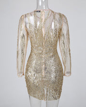 Isabel | Bodycon jurk met glitters voor vrouwen in de kleur Goud voor dames in Party stijl ideaal voor de lente.