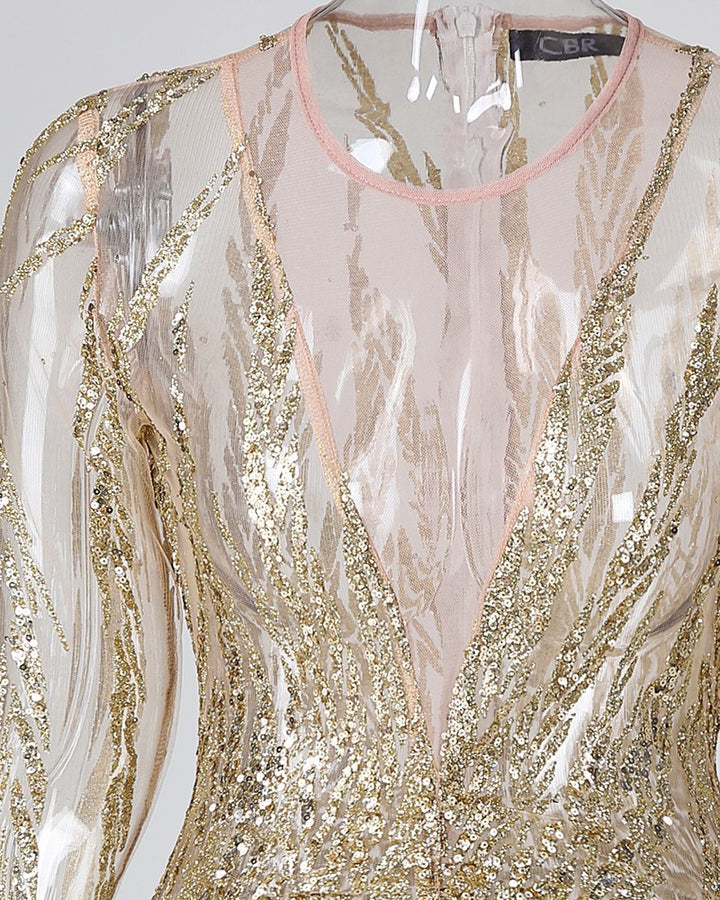 Isabel | Bodycon jurk met glitters voor vrouwen in de kleur Goud voor dames in Party stijl ideaal voor de lente.