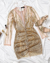 Isabel | Bodycon jurk met glitters voor vrouwen in de kleur Goud voor dames in Party stijl ideaal voor de lente.