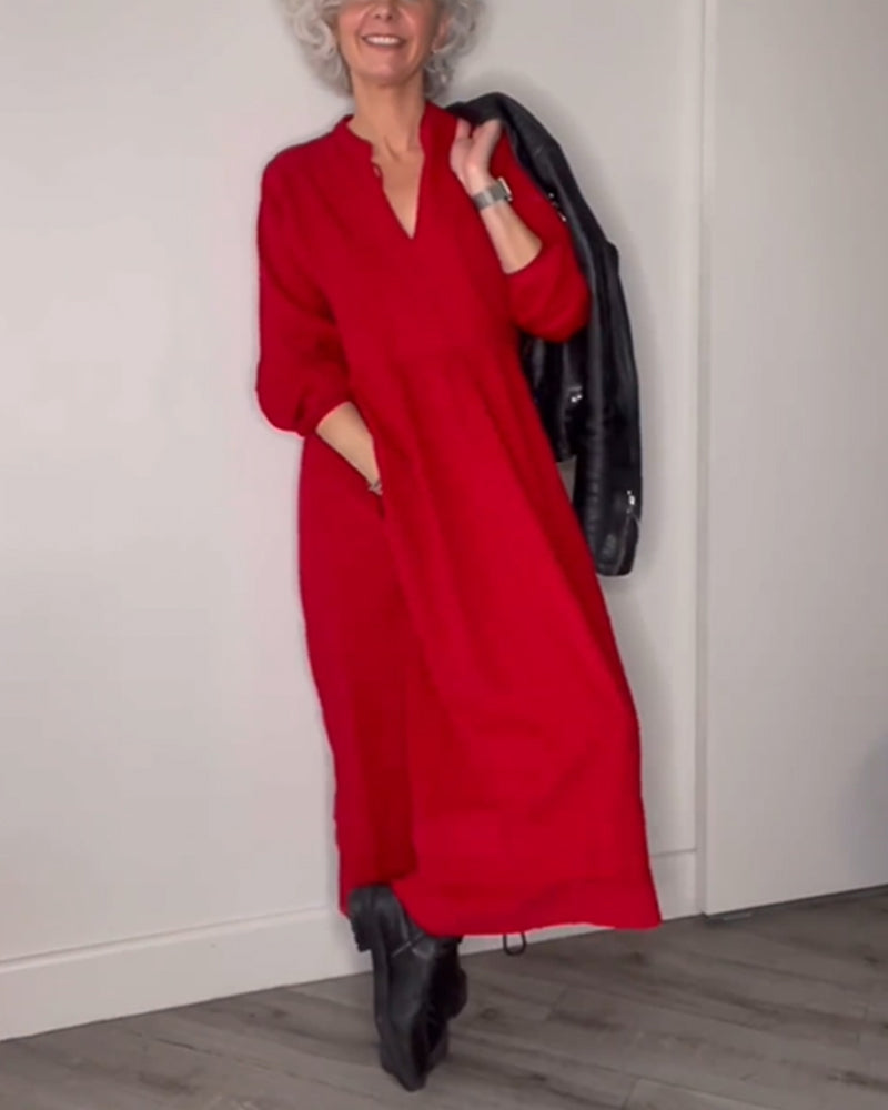 Jacobs | A-lijn Jurk met V-hals in de kleur Rood voor dames in stijl ideaal voor de herfst.