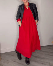 Jacobs | A-lijn Jurk met V-hals in de kleur Rood voor dames in stijl ideaal voor de herfst.