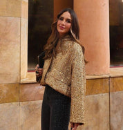 Janine | Jas met gouden glitters voor vrouwen in de kleur Goud voor dames in Party stijl ideaal voor de herfst.