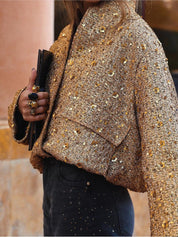 Janine | Jas met gouden glitters voor vrouwen in de kleur Goud voor dames in Party stijl ideaal voor de herfst.