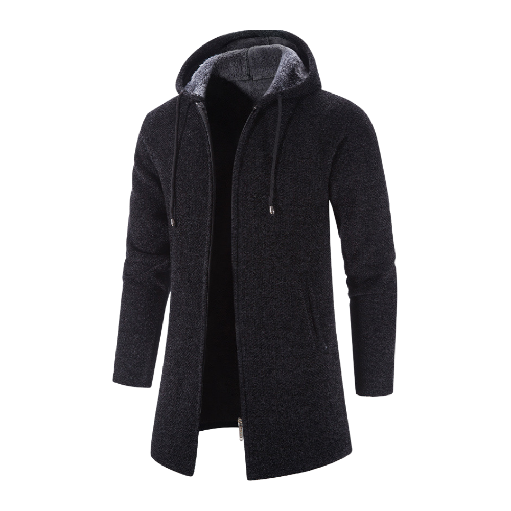 Jens | Lange heren hoodie jas in de kleur Zwart voor heren in Lounge stijl ideaal voor de winter