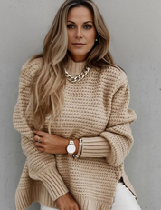 Josy Trui | Zachte Gebreide Trui voor Dames in de kleur Khaki voor dames in Lounge stijl ideaal voor de herfst.