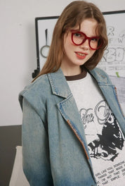 Jouje | Vintage spijkerjasje met franjes in de kleur Blauw voor dames in Heritage stijl ideaal voor de herfst.