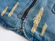 Jouje | Vintage spijkerjasje met franjes in de kleur Blauw voor dames in Heritage stijl ideaal voor de herfst.