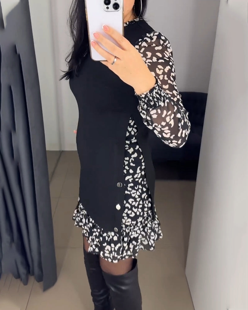 Jurk met patchworkzak en print in de kleur Zwart voor dames in stijl ideaal voor de herfst.