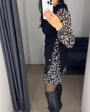 Jurk met patchworkzak en print in de kleur Zwart voor dames in stijl ideaal voor de herfst.