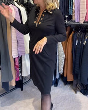 Jurk met ritssluiting en revers in de kleur Zwart voor dames in stijl ideaal voor de herfst.