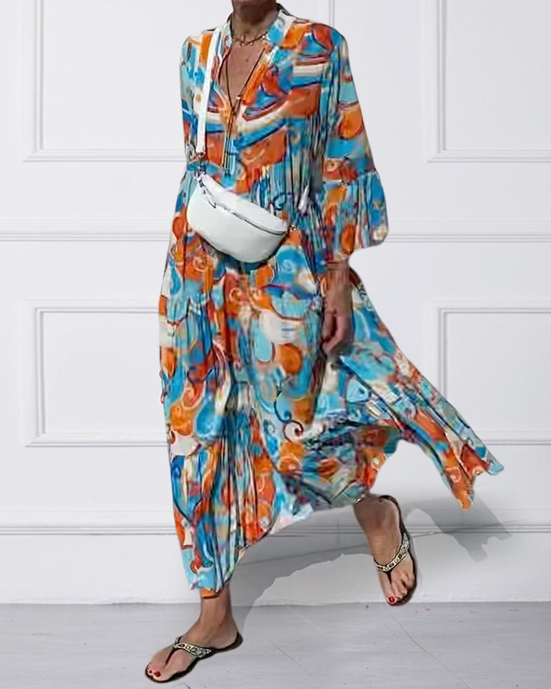 Jurk met vlotte print en V-hals in de kleur Blauw voor dames in stijl ideaal voor de lente.